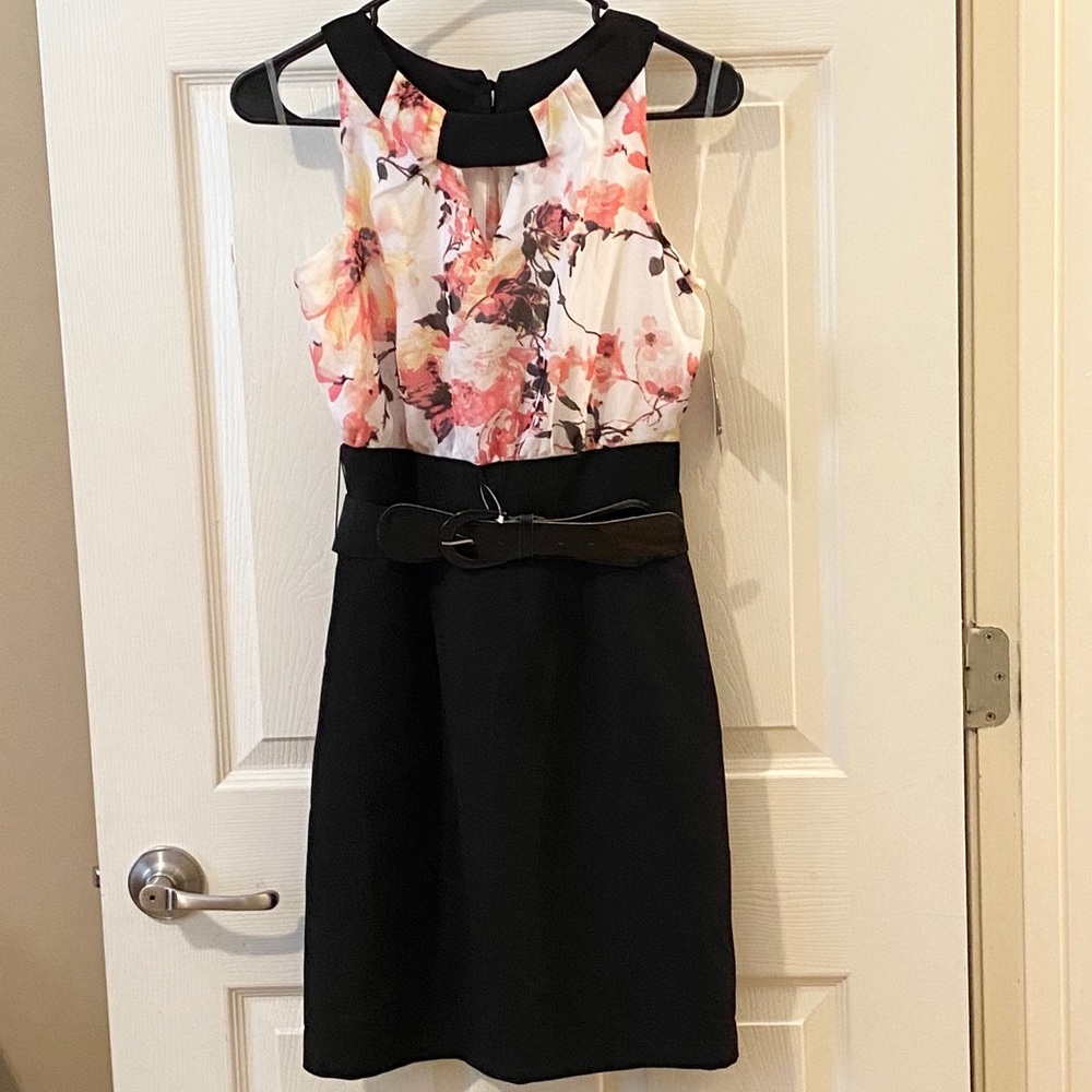 IZ Byer Black & White Floral Halter Dress NWT